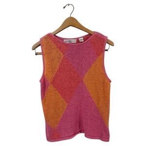 Marissa Christina Pink and Orange Argyle Knit Tank Top large
